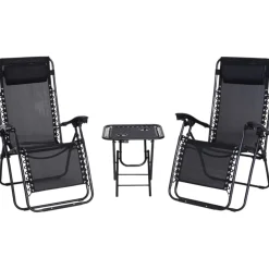 Bissolo Casa Set Bistrò<Vendita online di SET 2 POLTRONE RELAX PIEGHEVOLI CON TAVOLINO IN ACCIAIO NERO E TEXTILENE NERO
