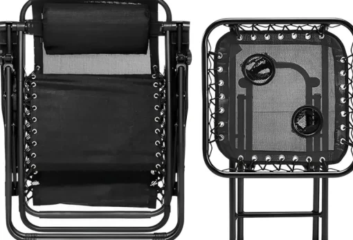 Bissolo Casa Set Bistrò<Vendita online di SET 2 POLTRONE RELAX PIEGHEVOLI CON TAVOLINO IN ACCIAIO NERO E TEXTILENE NERO