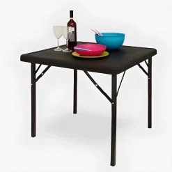 Bissolo Casa Tavoli In Ferro E Metallo<Vendita online di TAVOLO CM 78X78 METALLO E PLASTICA EFFETTO LEGNO/RATTAN NERO