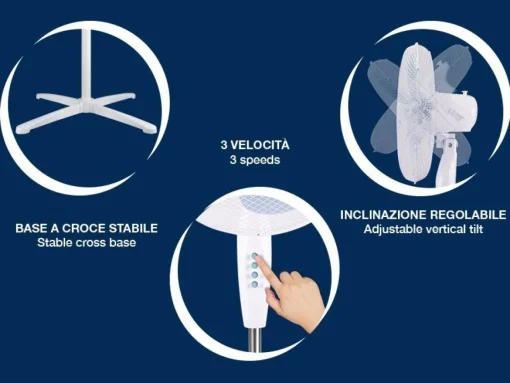 Bissolo Casa Piccoli Ventilazione|Ventilazione<VENTILATORE A PIANTANA 3 PALE CLICK AND CLACK BIANCO