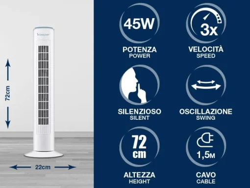 Bissolo Casa Piccoli Ventilazione|Ventilazione<VENTILATORE A TORRETTA 3 VELOCITA 45W H 72CM