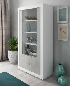 Bissolo Casa Credenze E Vetrine<VETRINA REVEN BIANCO FRASSINATO E CEMENTO in vendita online